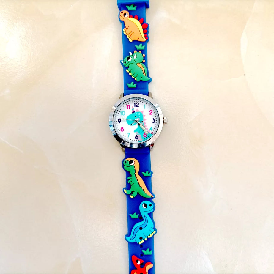 Blue Dino Wonder: 3D Cartoon Silicone Quartz Watch for Kids